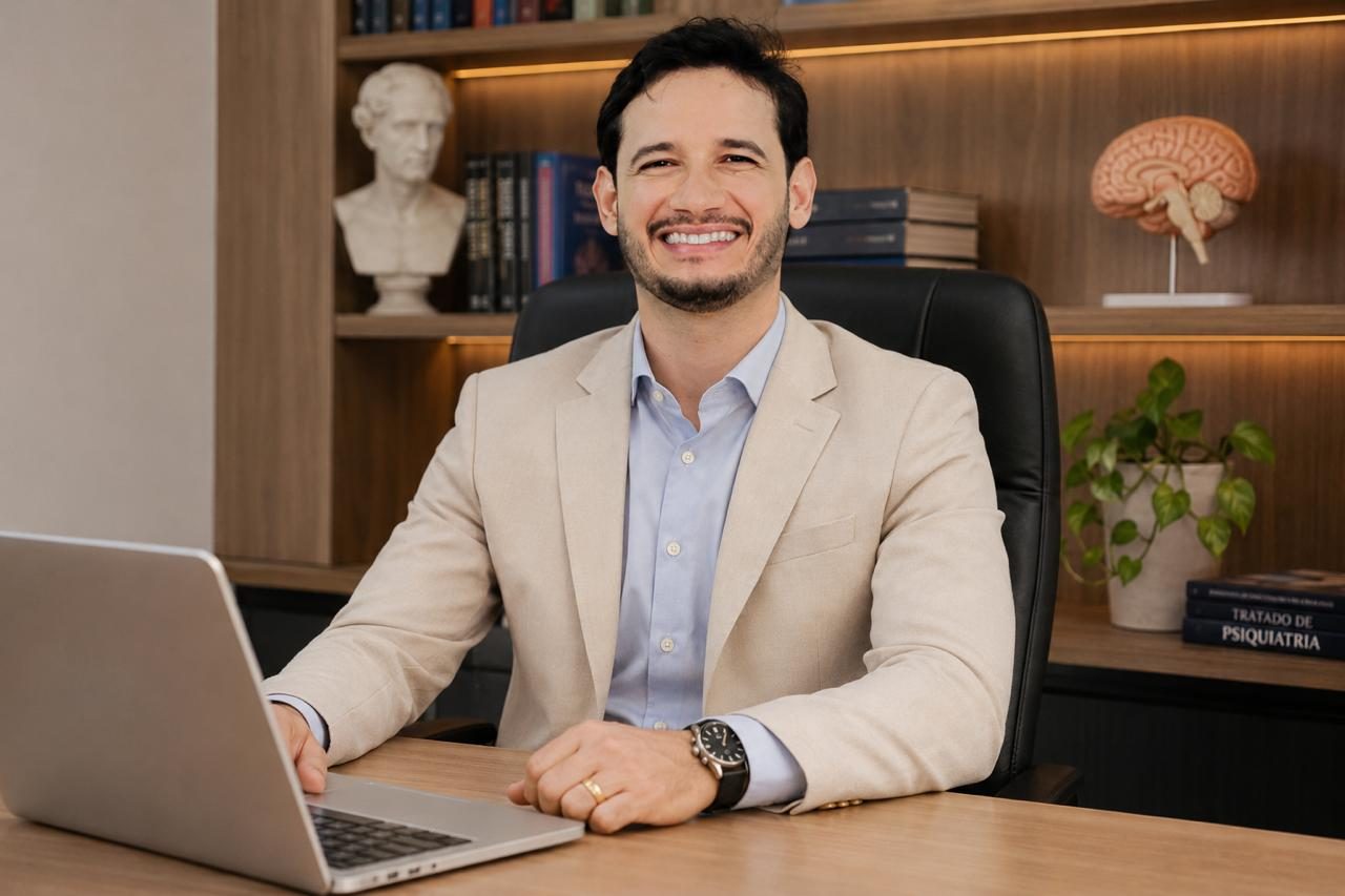 Dr. Allan Corsini, psiquiatra com RQE, em seu consultório